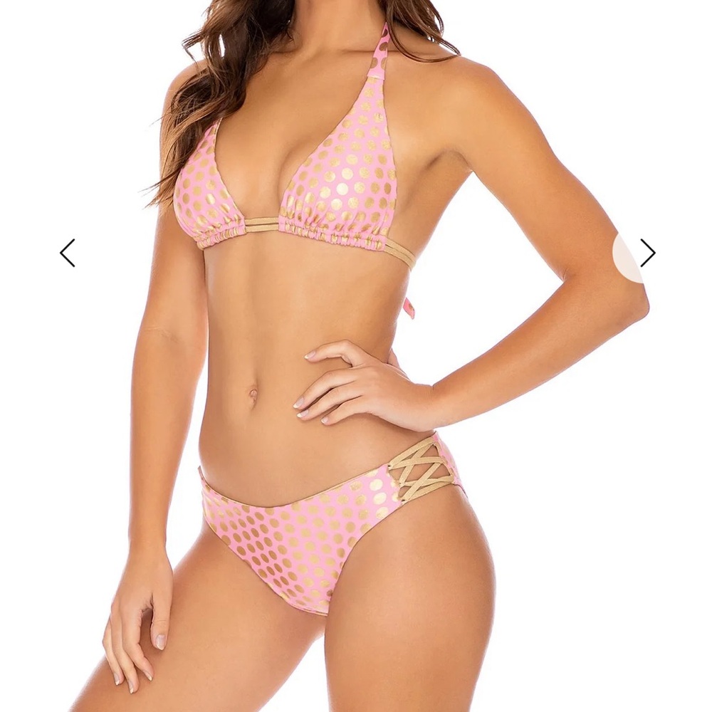 Luli Fama Dotted Delight Pink Gold Bikini small Bottom Swim Retro large top